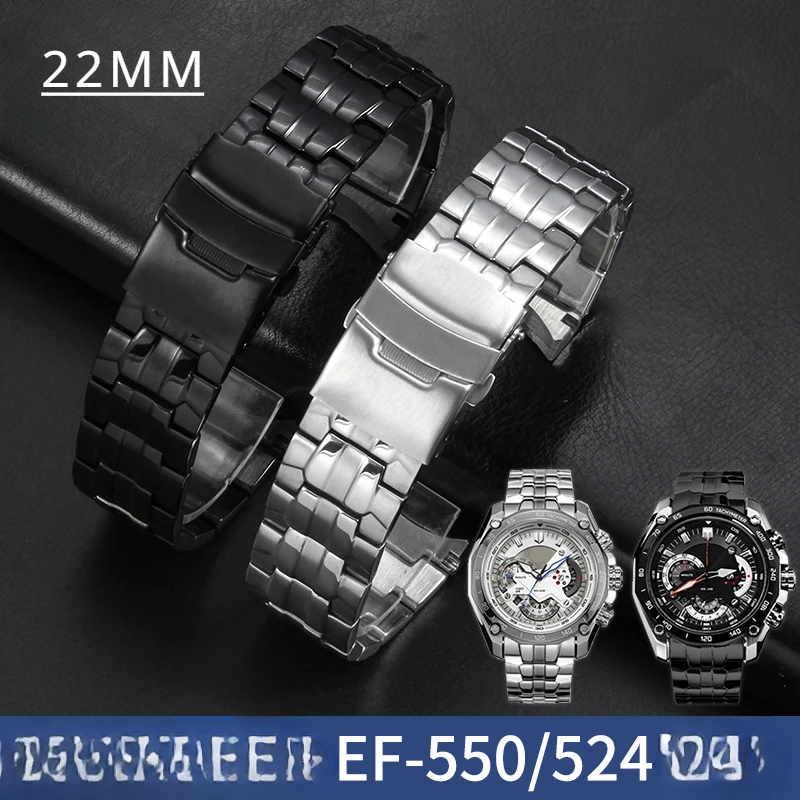 

Аксессуары для часов, браслет из нержавеющей стали 316L для CASIO 5147 EF-550, мужской серебристый ремешок для часов с безопасной пряжкой 22 мм
