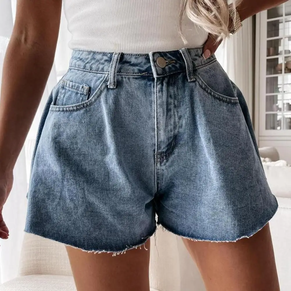 trendy clothes Women Summer Fashion Button-Fly High Waist Jean Shorts Ladies Elegant Wide Leg Denim Shorts Casual Pocket Short Pants Streetwear golf shorts