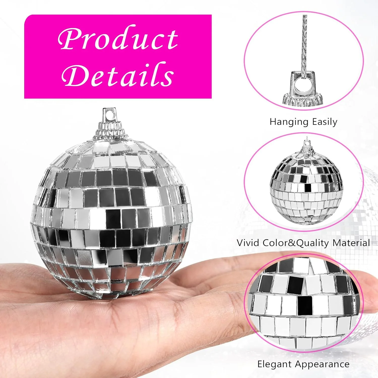 20PCS 4D Silver Ball Party Mirror Ball Cool Reflective Christmas Tree Decoration Suitable for Wedding Parties Dance Music