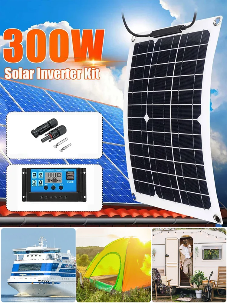 

300W Solar Panel Kit 12V with Solar Charge Controller Dual 5V USB Outputs Solar Panel Controller Combo for Caravan Yachts RV Car