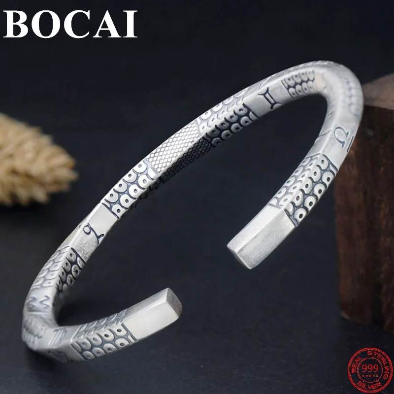 

BOCAI S999 Sterling Silver Bracelets for Women 2022 New Popular Retro Totem Square Twist Bangle Argentum Jewelry Lover's Gift