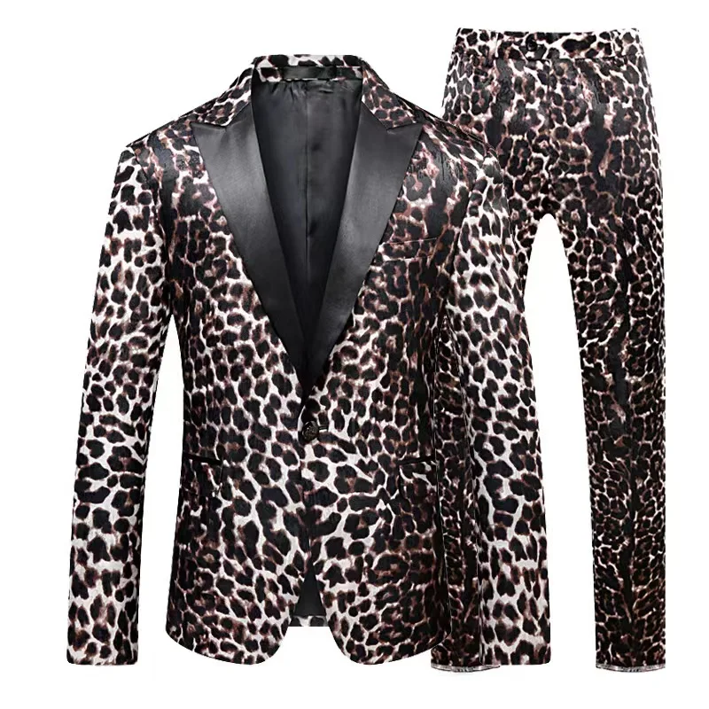 

Leopard Print Men Suits Blazer Wedding Tuxedos 2 Pieces Coat+Pants Party Prom Wear Jacket Custom Made Streetwear Costume