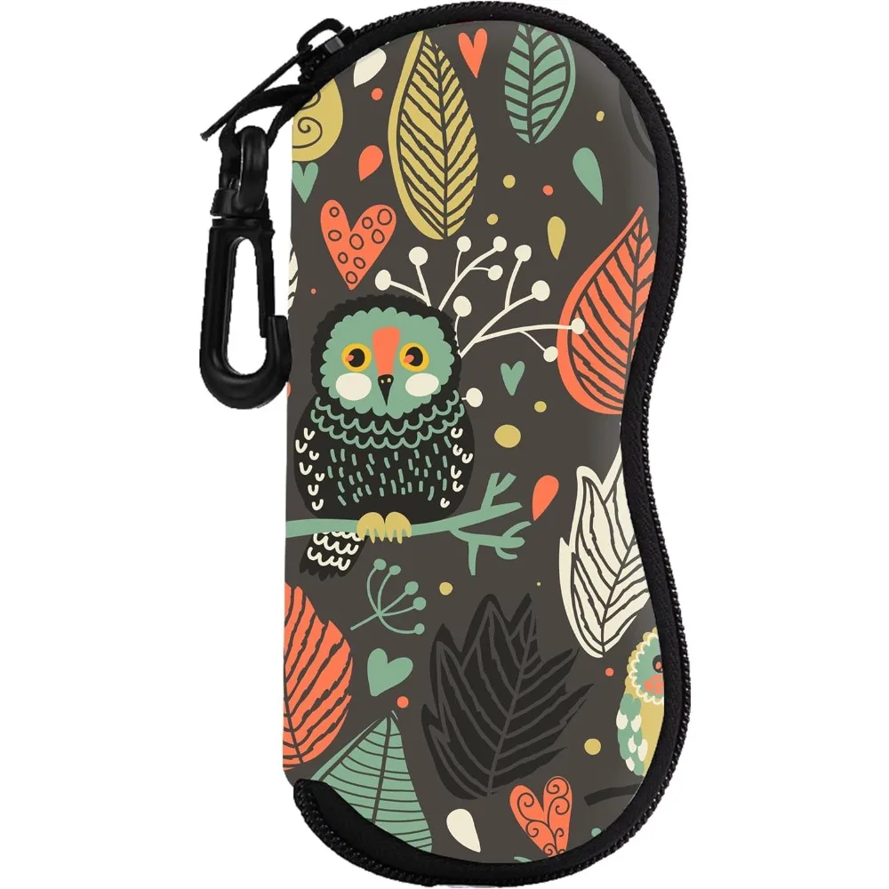 

Cute Green Owl Glasses Case Pouch Prints Zipper Soft Eyewear Storage Box Outdoor Travel Portable Anti-Pressure Sunglasses Bag