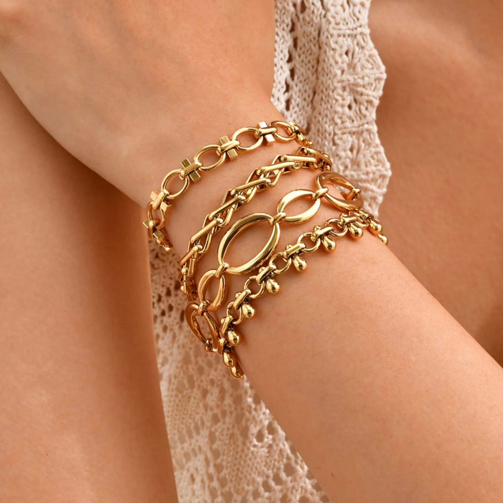 Klobiges Edelstahl-Kettenarmband für Damen, vergoldetes, stapelbares Gliederarmband, wasserfester Schmuck