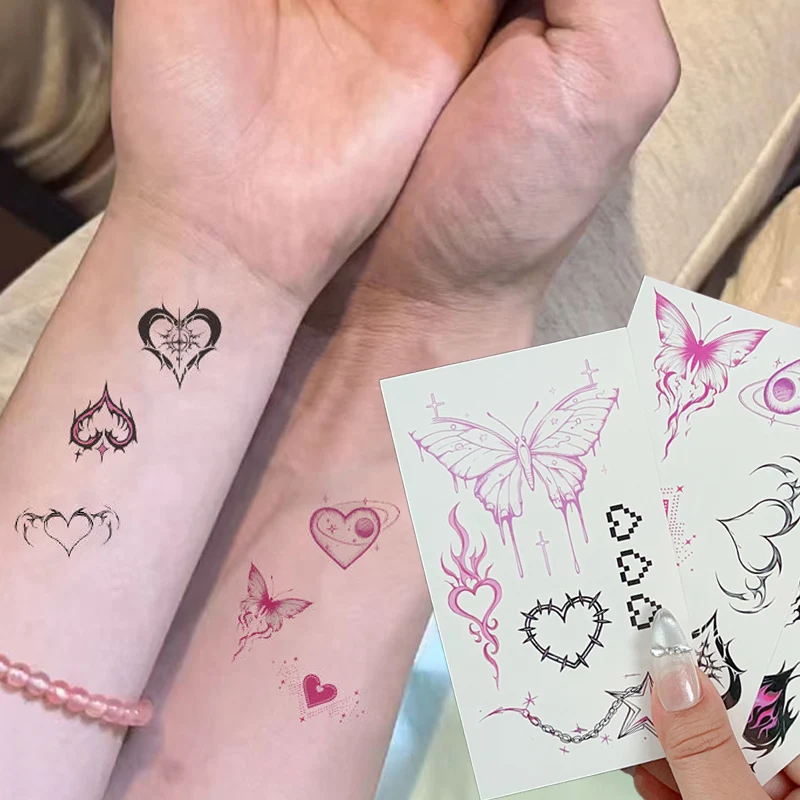 Waterproof Temporary Tattoo Stickers Pink Black Gothic