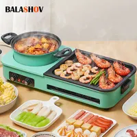 3 in 1 Korean Electric Dish Hot Pot Bbq Ramen Soup Hot Pot Grill Plate Instant Kitchen Fondue Non-Stick Electric Baking Pan EU 1