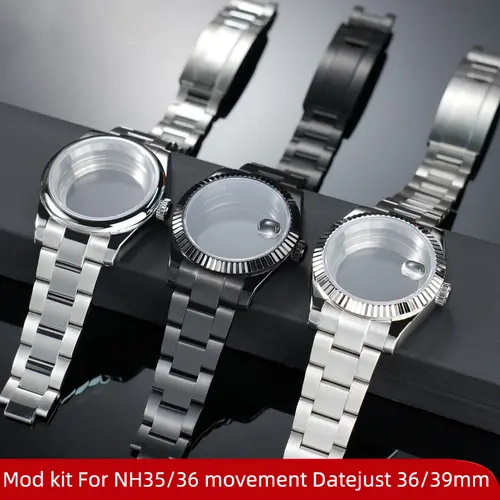 For Datejust Oyster Watch Case 36mm 39mm Stainless Steel Bracelet Strap Black silver Bezel Glass NH35 NH36 Movement Accessories - Image 3