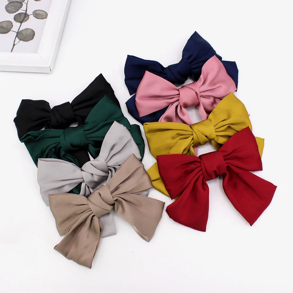 

European And American Super Fairy Temperament Solid Color Hairpin Hair Accessories Double Layer Large Bow Hairpin Top Clip