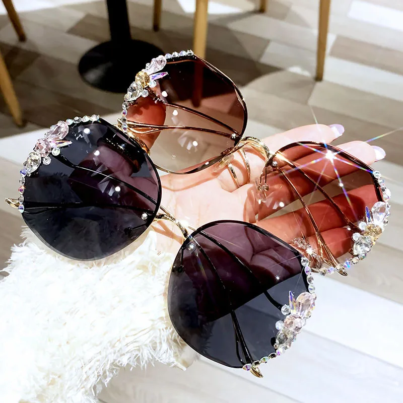 

2021 Luxury Sunglasses Women Brand Designer Rimless Gradient Sun Glasses Shades Cutting Lens Ladies Frameless Eyeglasses Uv400