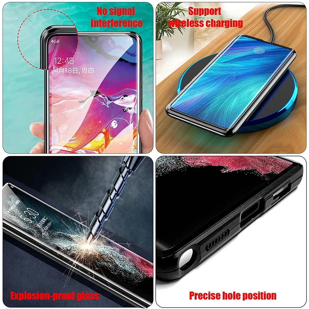Pour Samsung Galaxy S22 Ultra 5G Protection Protection Cas De Téléphone À  360 Degrés Verre Trempé Double Face + Étui Magnétique En Métal Avec Serrure