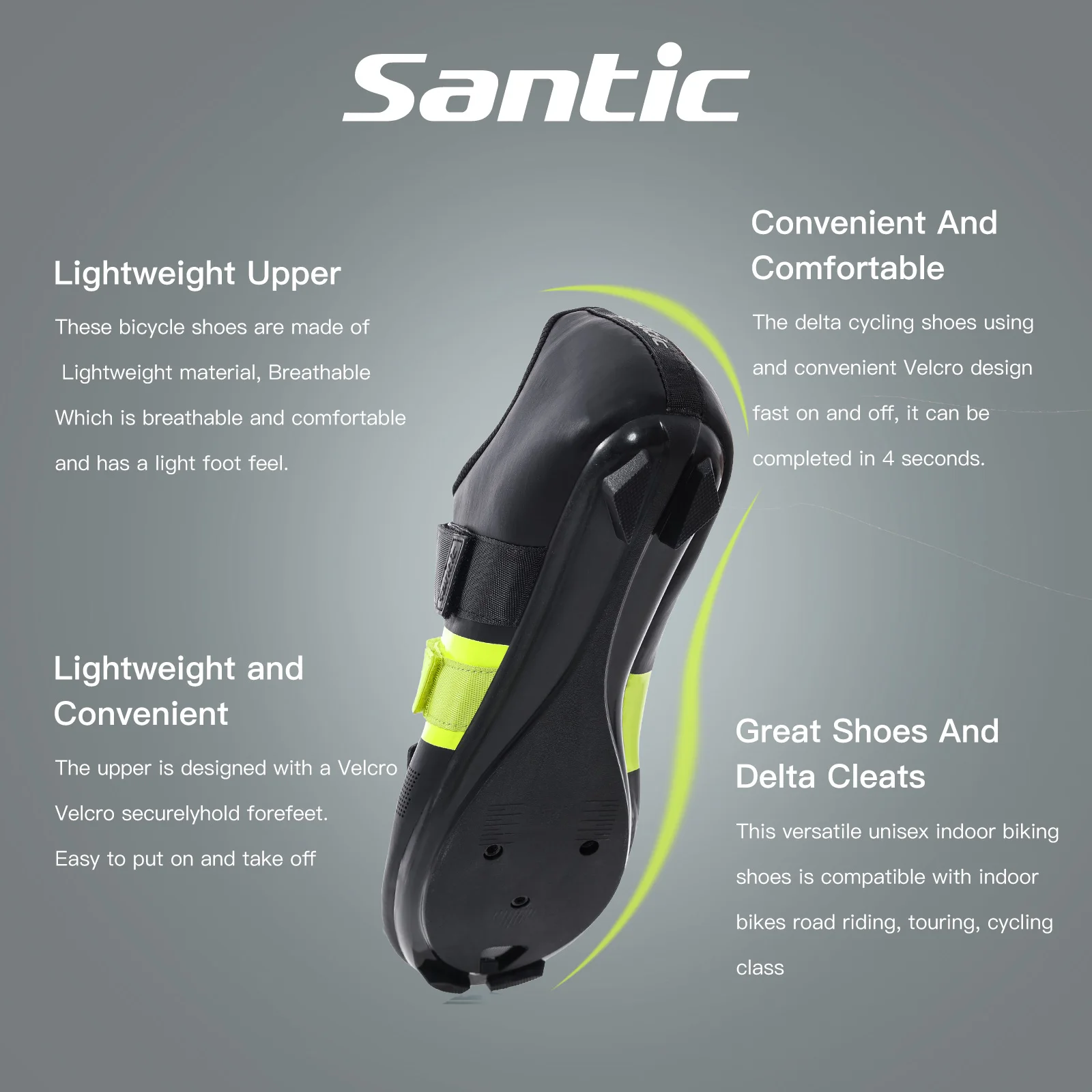 Cycling Shoes Bike Lock Shoes Santic Cycling Lock Shoes Men's Outdoor Sports Breathable Bicycle Sneakers Nylon Sole Adjustable Leisure Road Riding Sneakers