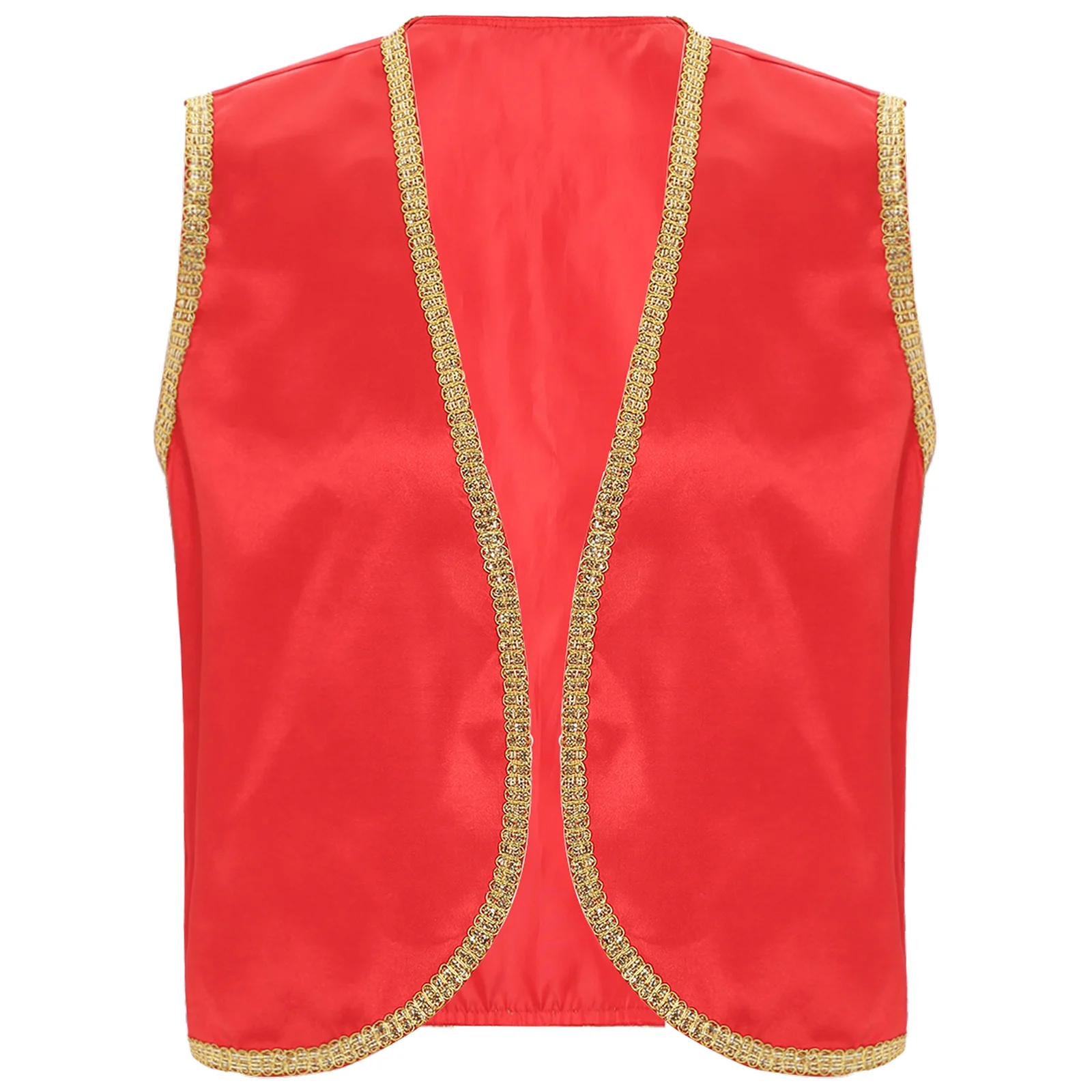 thumbnail image 1 of Chaleco de fiesta para hombre, trajes de Cosplay del príncipe árabe, Sultán Oriental, chaqueta frontal abierta, borde dorado, disfraz de juego de rol árabe de Halloween, 1 of 5