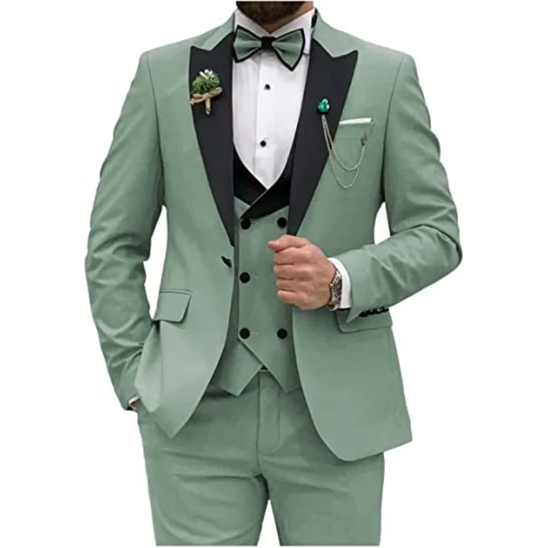 

Men Suit Slim Fit Double Breasted Business Daily For Wedding Groom Prom Party Banquet Set Jacket Vest With Pants
