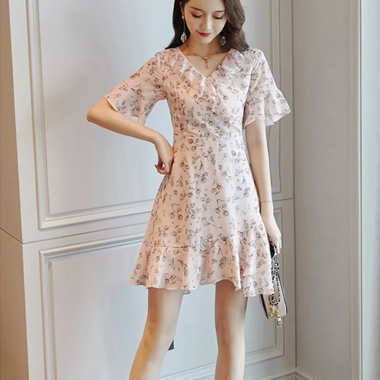 

Fairy Flower Chiffon Dress 2023 Spring/Summer New Small Sexy French Small Fresh Sweet Fairy Dress