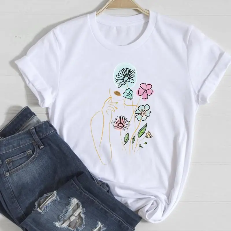 Clothing Floral Women Print European and American Short-sleeved T-shirt Women Clothing Tops Oversized T Shirt