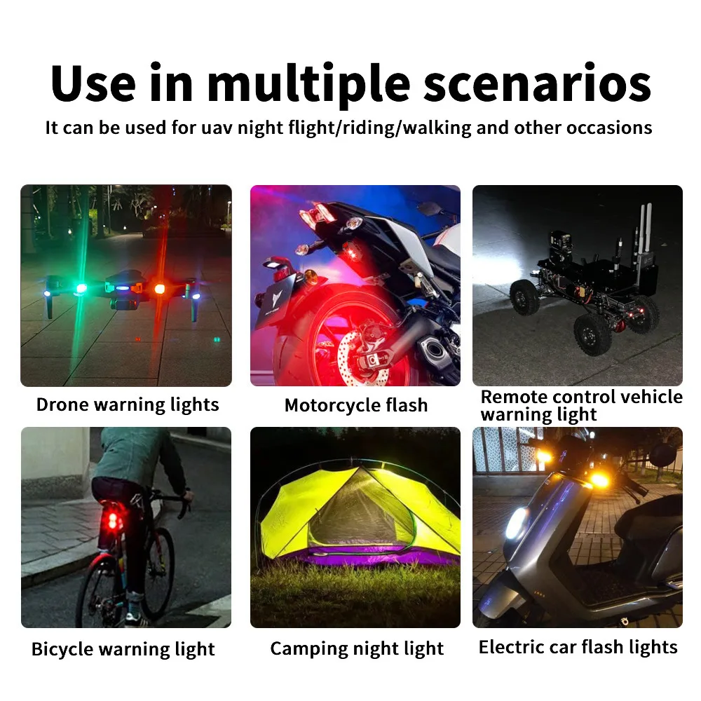 Feu anti-collision LED USB 7 couleurs pour drone moto - Lot de 1/2/3