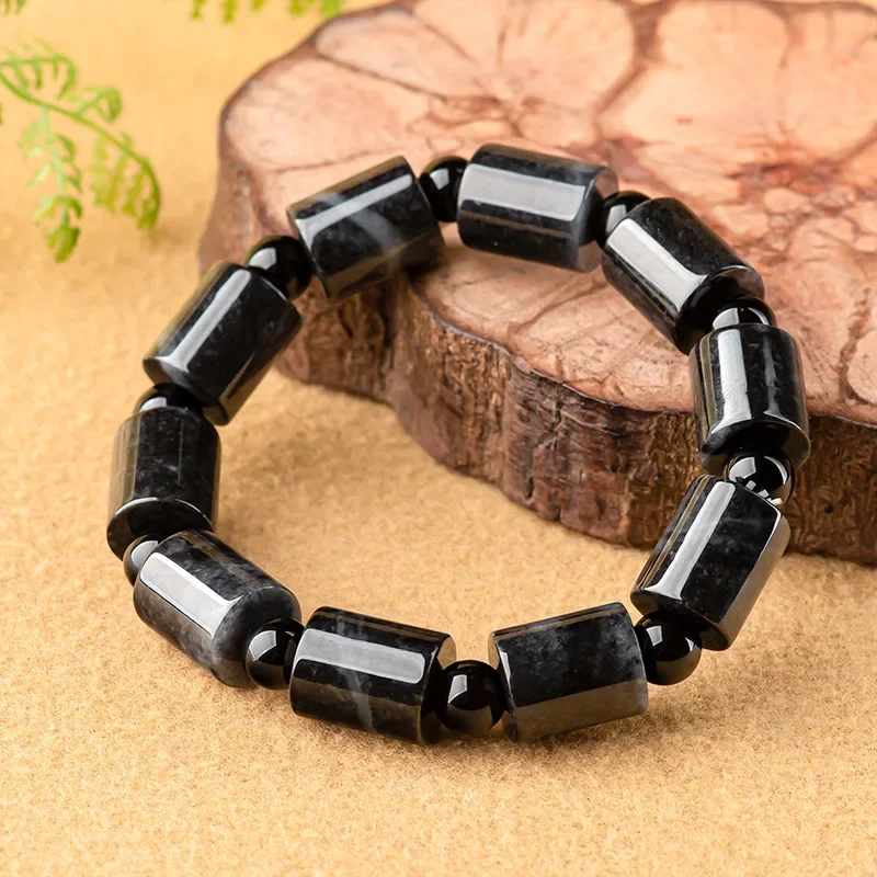 

Customized Natural A Emerald Black Chicken Jade Beads carving Elastic Bracelet Round Jewellery Fashion Man Woman Luck Amulet New