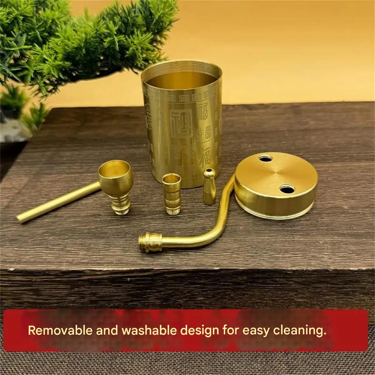 Exquisitely Carved Pure Brass Hookah with Hundred Blessings Design