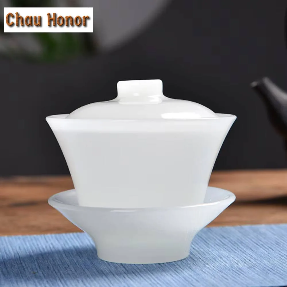 180ml Full Pure White Jade Porcelain Gaiwan Handmade Tea Tureen Household Tea Brewing Cover Bowl for Tea Supplies Collection