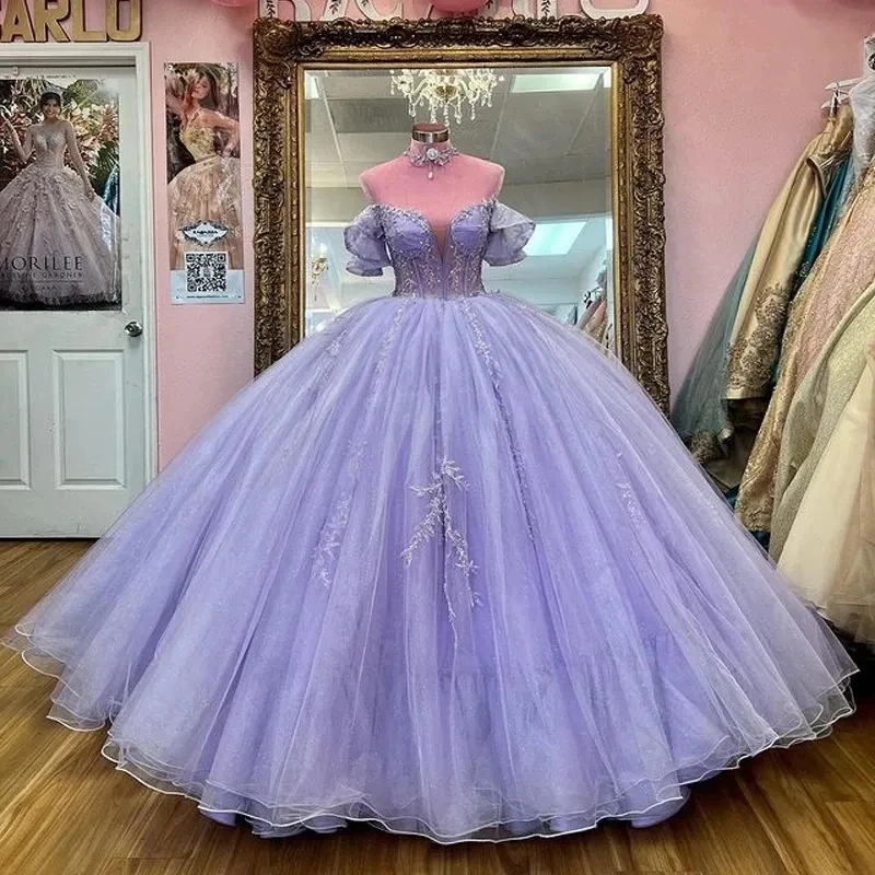 

ANGELSBRIDEP Лавандовое бальное платье, платья Quinceanera, бисерные кристаллы, Золушка, день рождения, женское платье принцессы, платья 15 лет