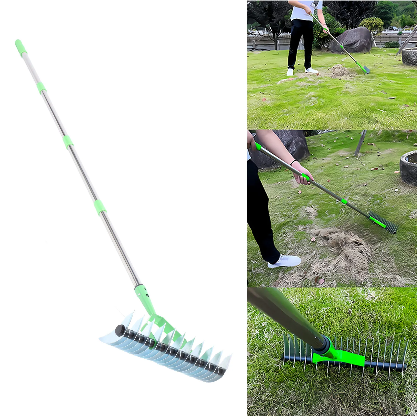 Thatch Rake 1.7m Alloy Steel Lawn Thatching Rake Garden Tool For Dead Grass Cleaning Soil Loosening