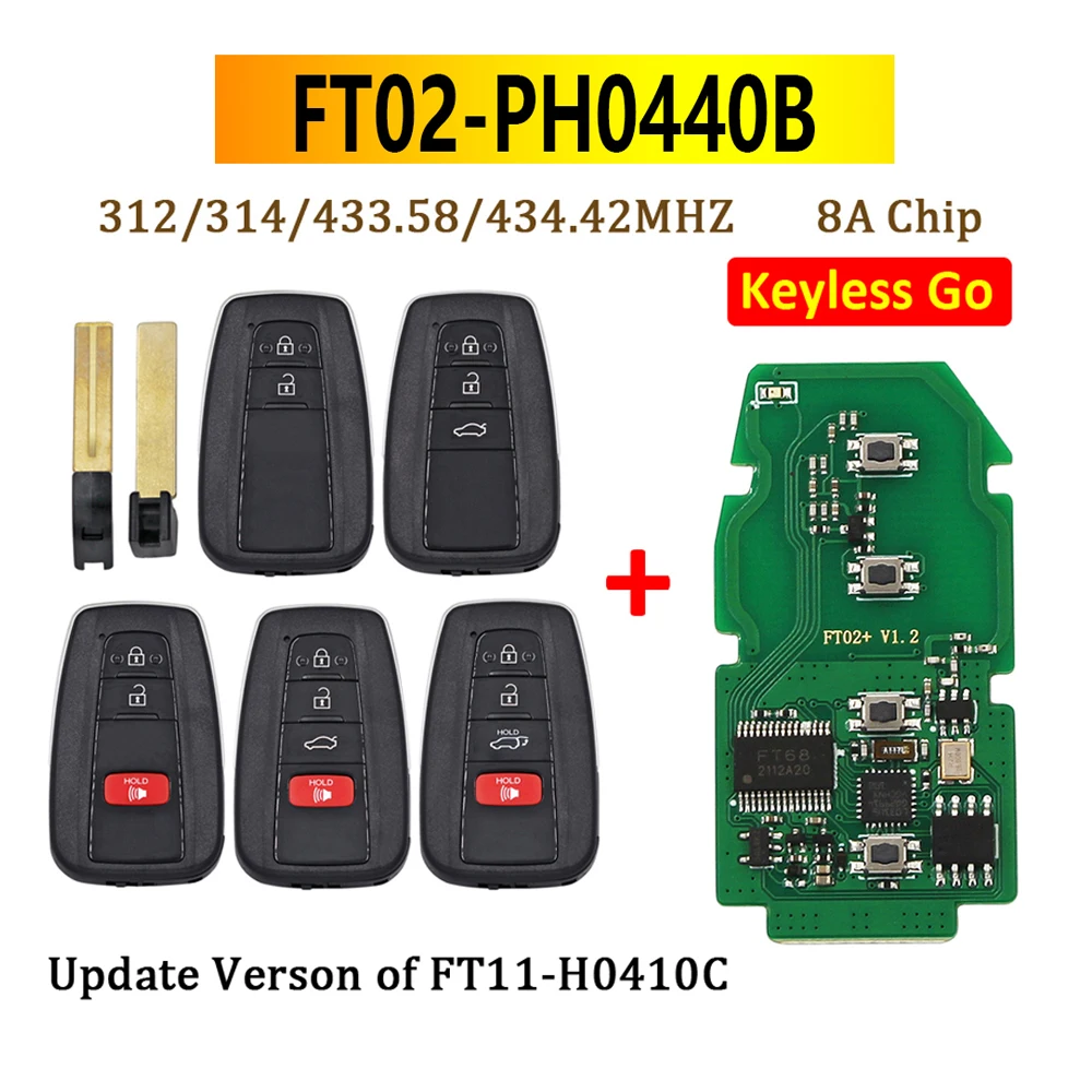 

FT02-PH0440B Update Version of FT11-H0410C 312/314/433.58/434.42Mhz Frequency Switchable 8A Chip For Toyota RAV4 Avalon