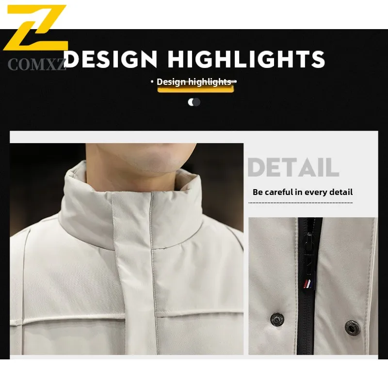 ​Men Down Cotton Jacket Winter Waterproof Windproof Thickened Korean Style Solid Color Autumn Winter​ Warm Outdoor sports Coat