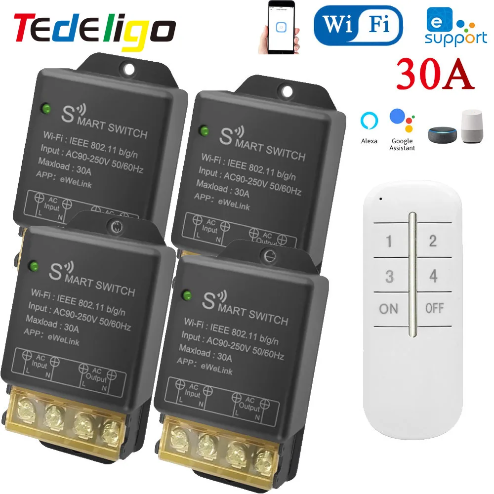 Ewelink Wifi Interruptor de Luz Inteligente 2.4ghz 110v 220v 240v 30a Controlador de Alta Potência Controle de Voz Alexa