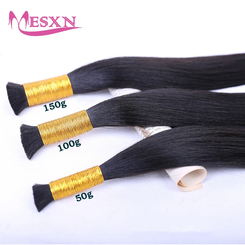 MESXN Straight Bulk Hair Extensions Natural Real Human Hair 16-26inch Black Brown Blonde 613 Color for Women For salon