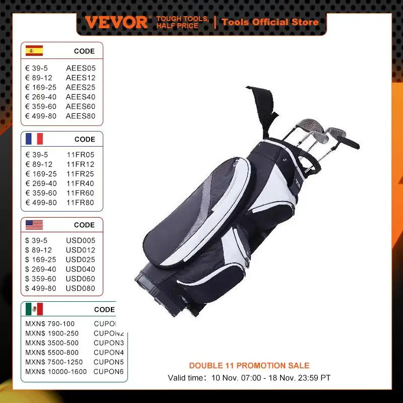 VEVOR Golf Cart Bag 36&rdquo; Multiple Pockets Premium Nylon Cart Bag Durable Golf Bags for Men Women Black Color-Block 5.7lbs / 2.6kg