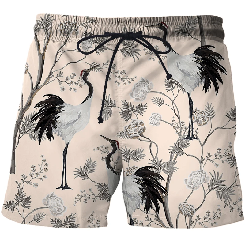 mens casual shorts Mens Flower, bird and plant illustration Shorts 3D Printed Casual Swimming trunks Swimsuit shorts For Adult Beach Shorts Pants mens casual shorts