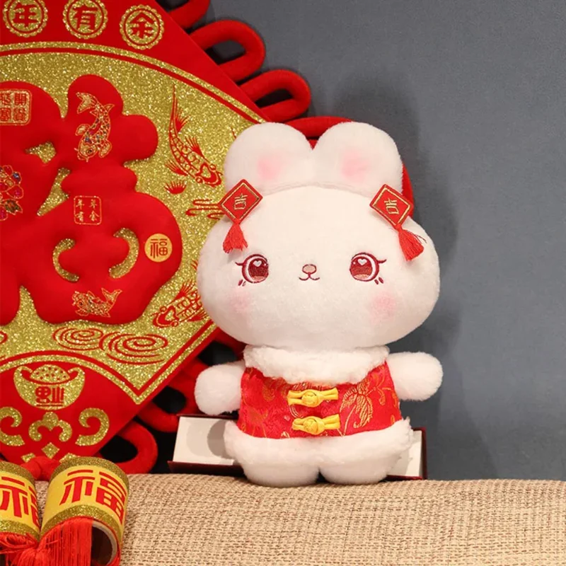 

30cm Rabbit Zodiac Mascot Lucky Red Chinese Style Tang Suit Bunny Doll Plushies Home Decoration Lovely Stuffed Animal 2023 Year