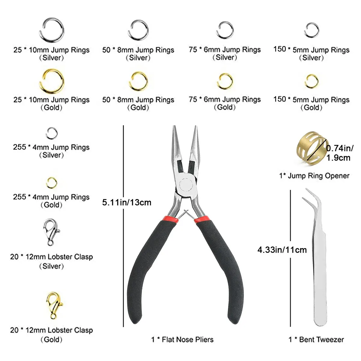 Jewelry Making Kit: Gold & Silver Jump Rings and Lobster Clasps with Pliers, 1200-Piece Set