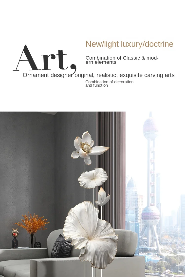 Lotus Rhyme Sculpture Decoration Living Room Large Floor Decoration Statue New Chinese Light Luxury Home Decor Housewarming Gift