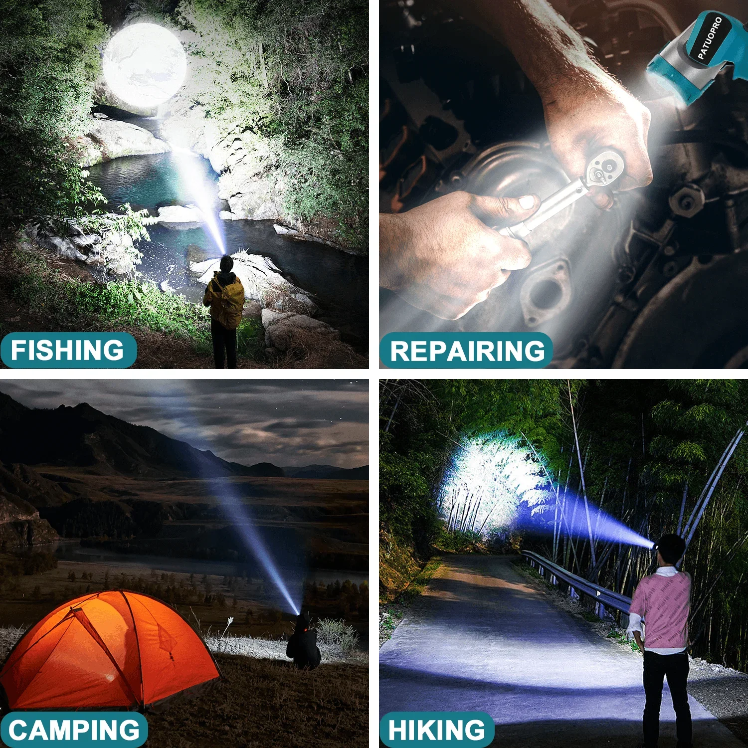 Portable Spotlight Adjustable LED Flashlight Charging Handheld Fit Makita 18V Battery(No Battery) For Outdoor Repair