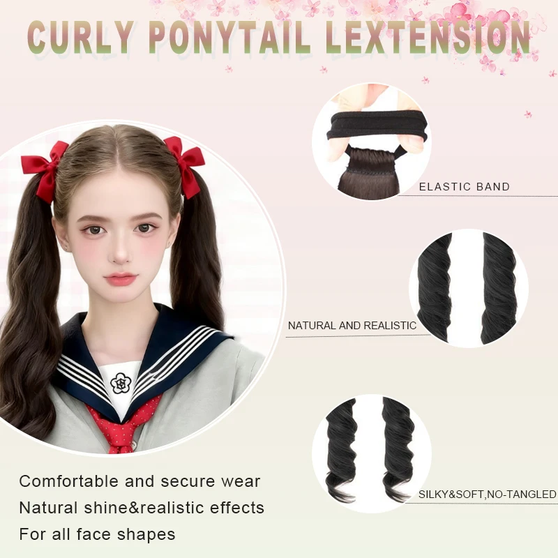 LUPU Double Tail Female Wig Sweet Girl Roman Curl Natural Synthetic Braided Fake Tail Hair Extension Easy to Wear