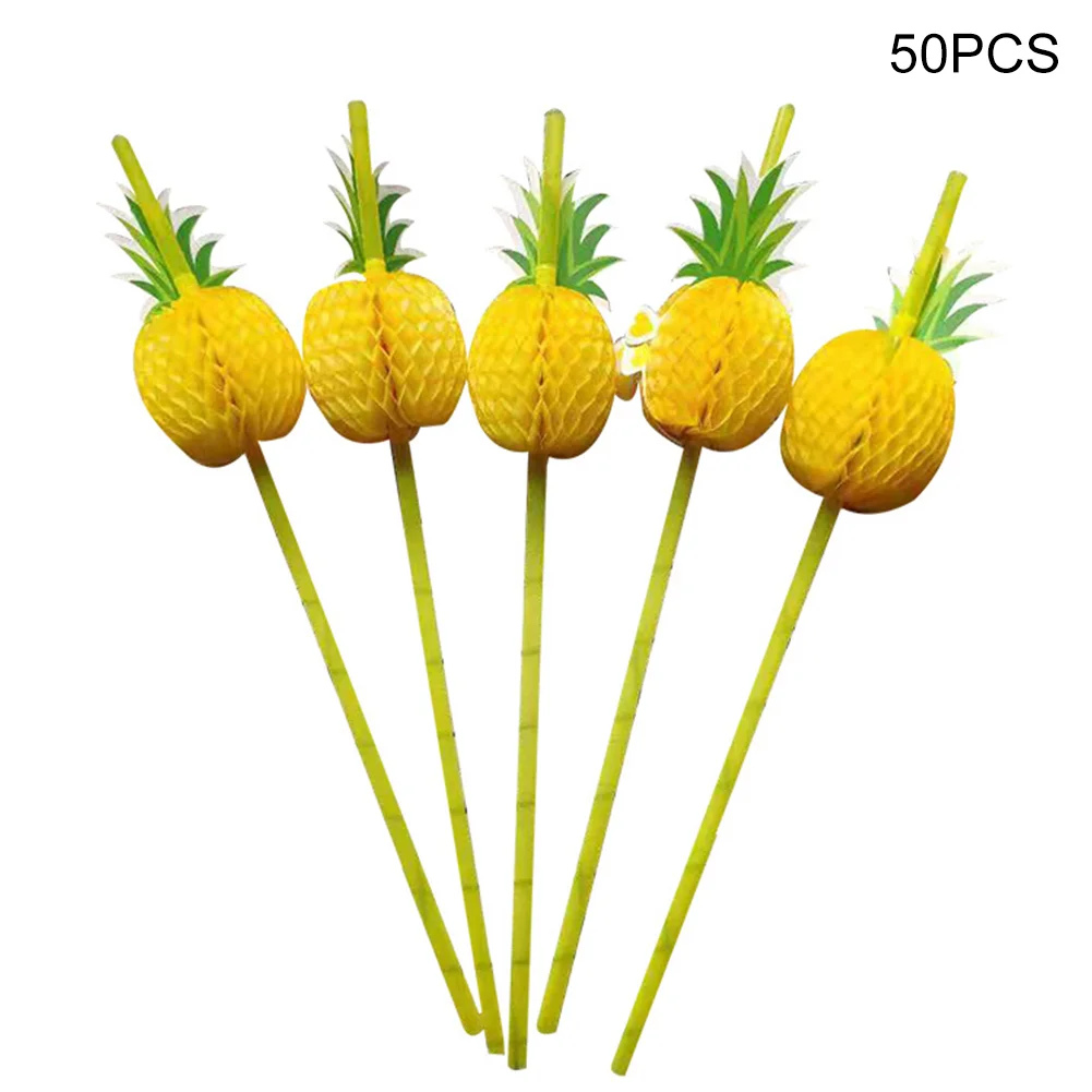 Description Picture 2 of item50Pcs Flamingo Plastic Drinking Straws Tropical Pineapple Juice Cocktail Disposable Juice Straws Hawaii Party Wedding Decoration