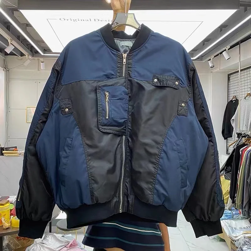 

Three-dimensional multi-pocket zippered cotton flight jacket