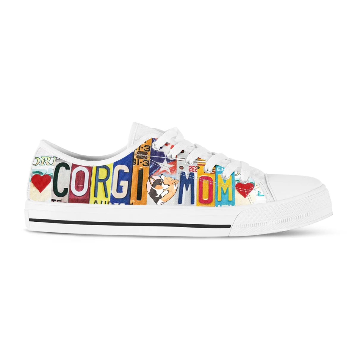 License Plate Corgi Mom Low Top Sneakers Womens Teenager Casual Shoes Canvas Running Shoes 3D Printed Lightweight Shoes