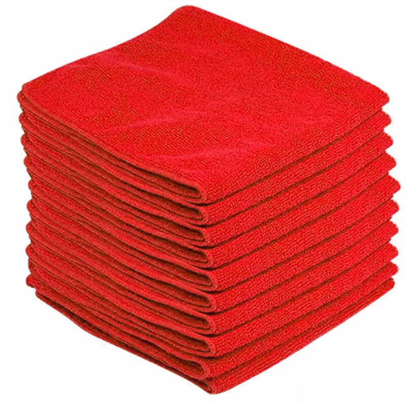 

10Pc Microfiber Car Cleaning Cloth Strong Water Absorbent Lint Free Red Wash Towels For Kitchen Bathroom Home Car Accessories