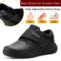 Chaussures Extra larges en cuir pour hommes, chaussures de marche pour diabétiques, orteils orthopédiques, pieds gonflés, antidérapantes, avec Support de voûte plantaire 2