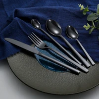 Western Tableware Black Dinnerware Set 6 Pieces Cutlery Set Stainless Steel Knife Fork IceTea Spoon Party Classic Silverware Set 4