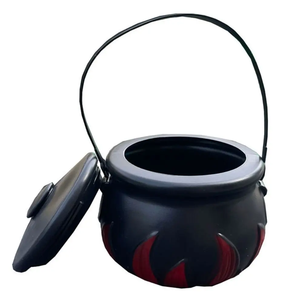 Candy Pot Plastic Witch Skeleton Candy Cauldron Bucket Kettles With Handle Halloween Party Decoration Props