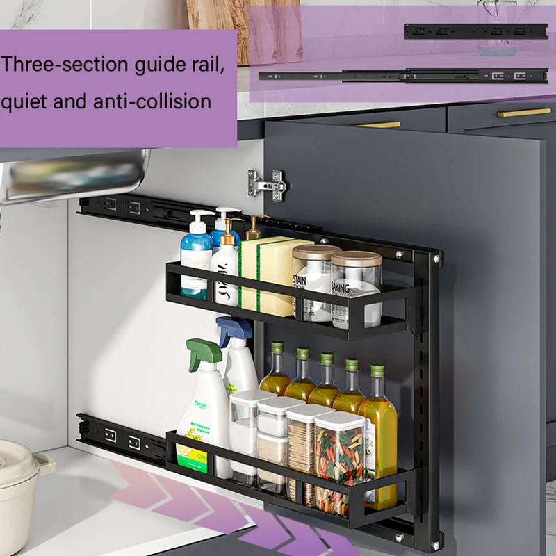 Pull Out Cabinet Organizer Carbon Steel Quiet Slide Rails