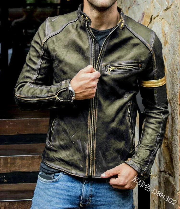 Beauty Men\'s Men\'s Leather Jacket Youth Stand Collar Punk Motorcycle Leather Jacket