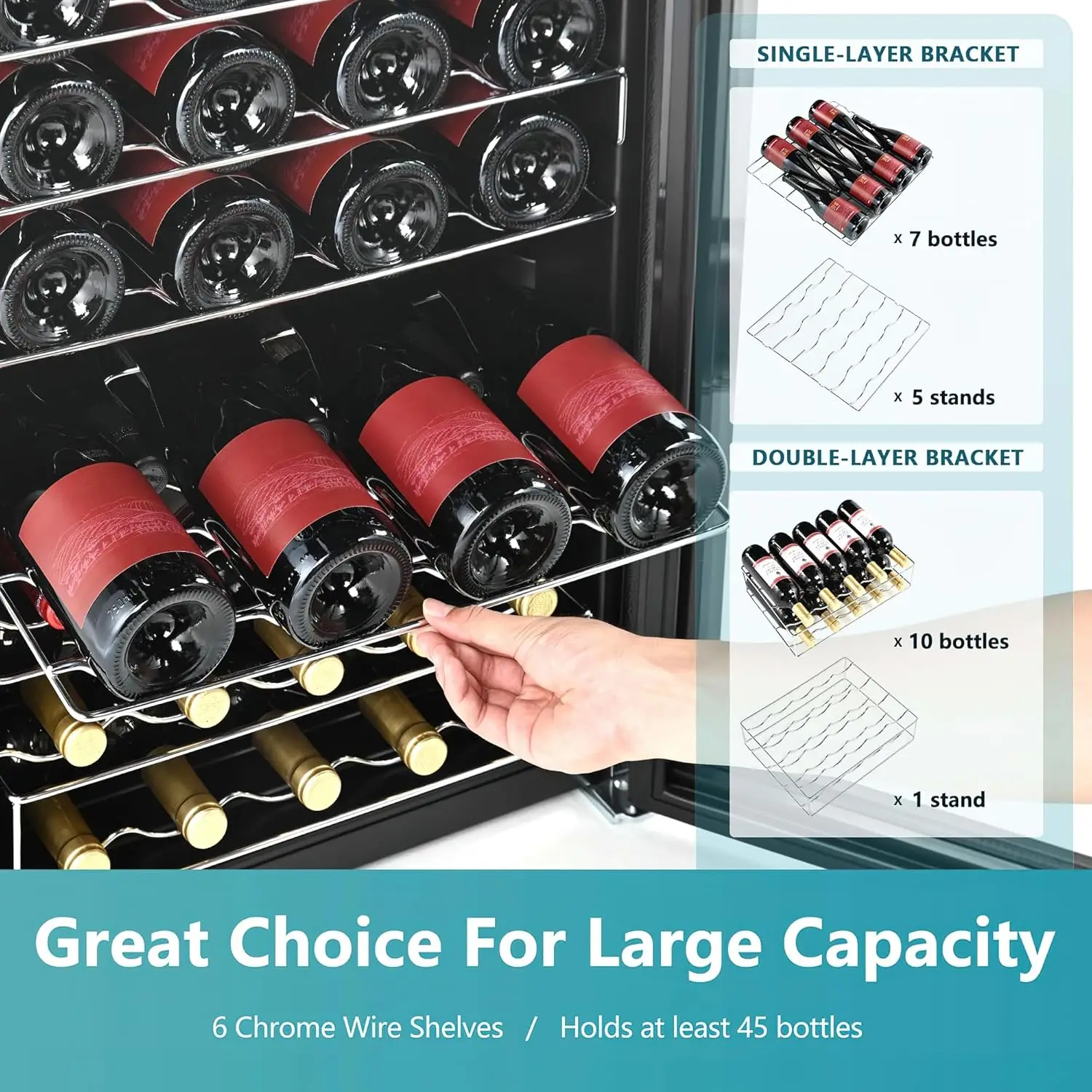 45  Wine Cooler Refrigerator, Small Built-in Wine Fridge for Red, White and Champagne, 4.5 Cu.ft Mini Fridge with A 2