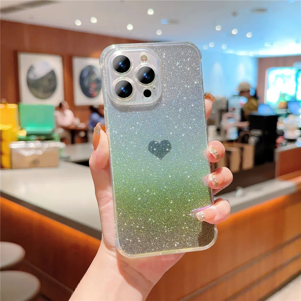 Glitter Love Heart Phone Case Shockproof Soft Gradient Cover_voghion.com