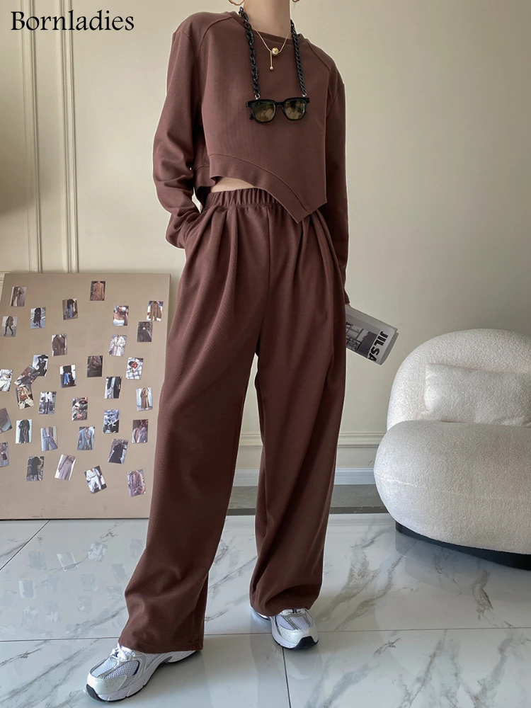 

Sumuyoo 2022 Autumn Women's Casual Two-piece Set O-neck Long Sleeve Sweaters & Loose Wide Leg Pants Suit