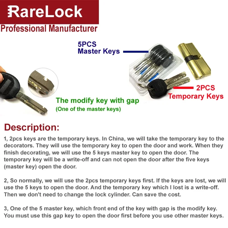 Handle Door Lock Cylinder 9 Size 7keys Bedroom Bathroom Interior Locks Door Hardware Accessory Rarelock MMS436 G