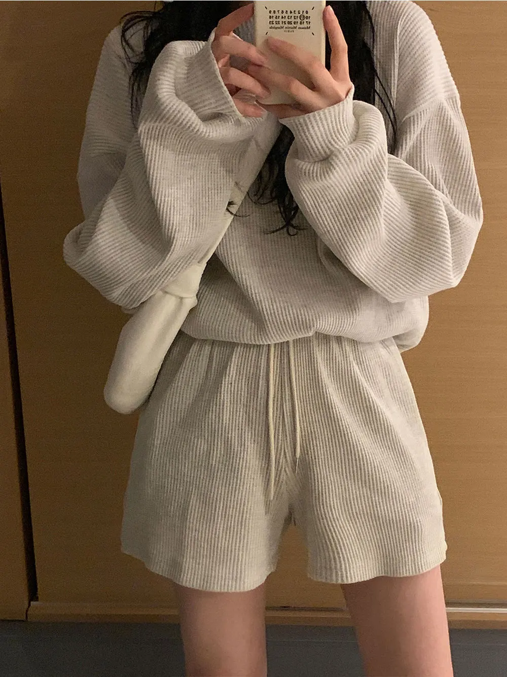 Fatos de Treino para Mulher Terno o Pescoço Moletom + Shorts Casual Solto Sólida Duas Peças Manga Comprida Senhora Sweatsuits Cor 3 Online shopping
